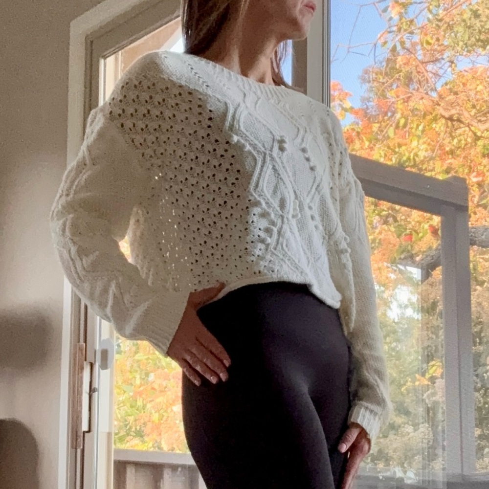 CJLA Off White Crew Neck Sweater with Textural Details
